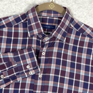 ETRO‎ Shirt Mens 39 Plaid Check Button Up Long Sleeve Made In Italy Maroon Blue